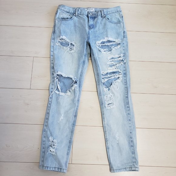 One Teaspoon Light Wash Destroyed Trashed Denim Jeans Sz 27 - Picture 2 of 14